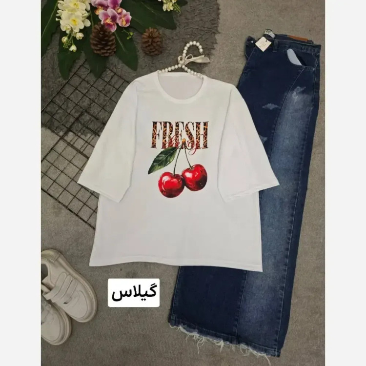 تیشرت تابستانه پنبه گلکسی فری سایز 38 تا 48 زنانه در رنگ های هاوایی و فلامینگو