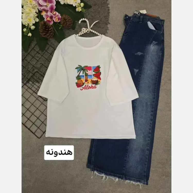 تیشرت تابستانه پنبه گلکسی فری سایز 38 تا 48 زنانه در رنگ های هاوایی و فلامینگو