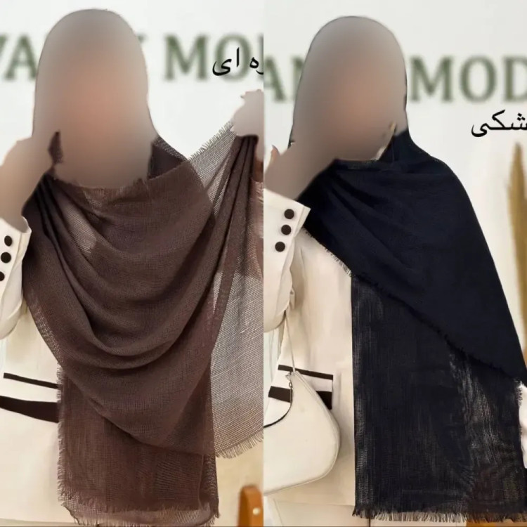شال دور ریش پلیسه لمه دار رنگ نسکافه ای سایز آزاد