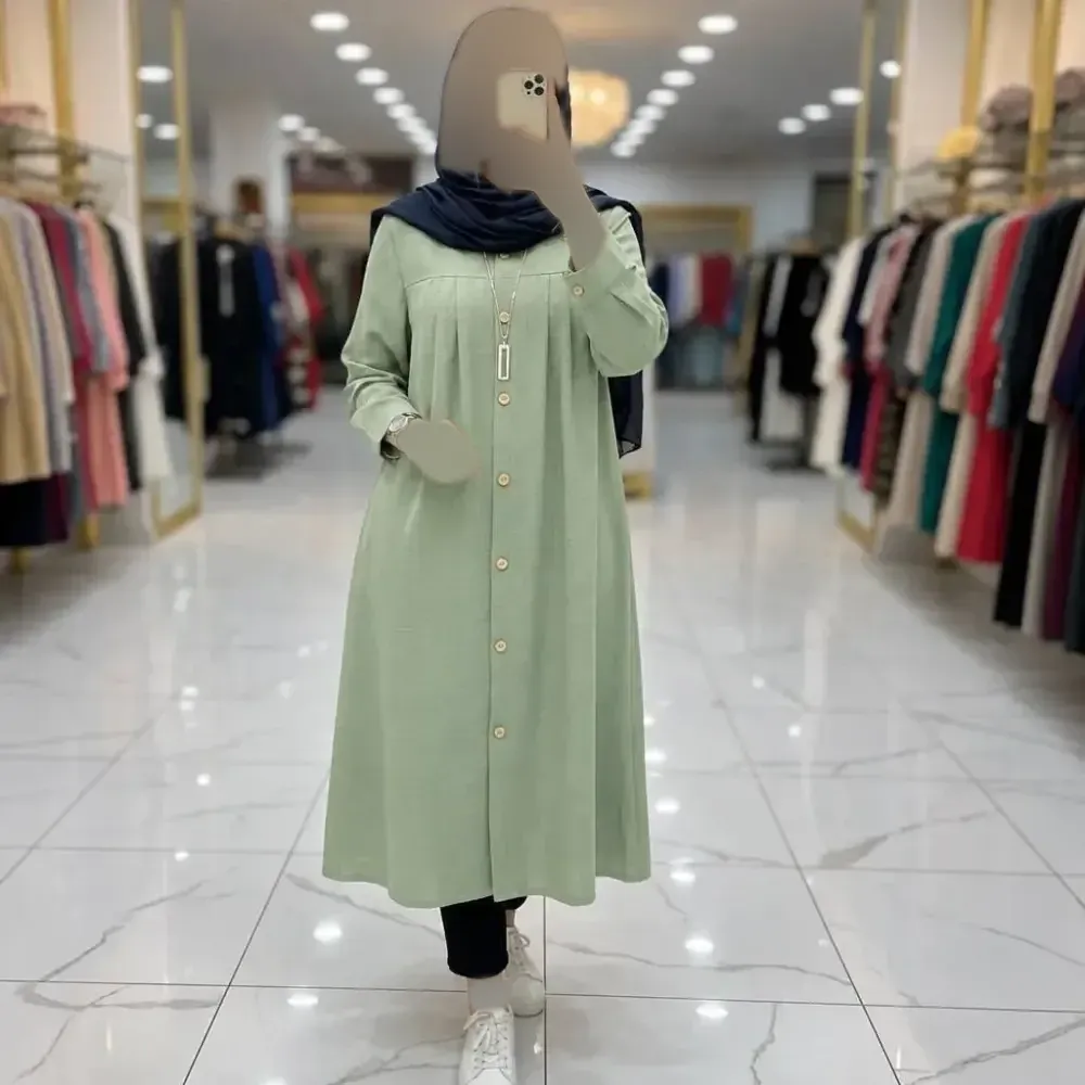 مانتو بلند شایسته جنس شانتون زیپی فری سایز