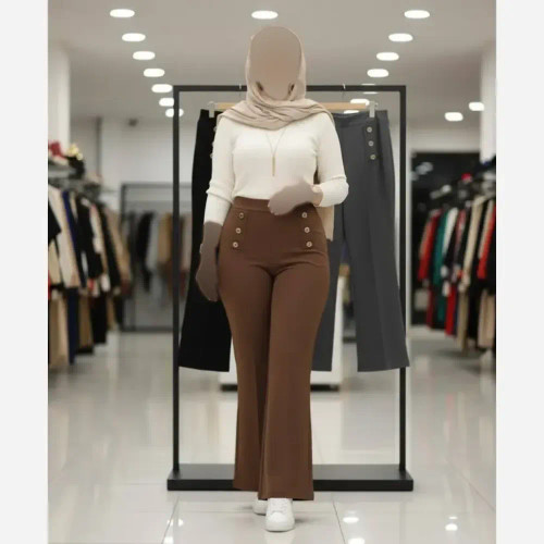 شلوار دمپا گشاد کمر دکمه ای جنس مازراتی اعلا