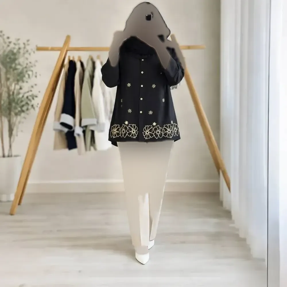 شومیز مانتویی مهگل جنس شانتون و گلدوزی