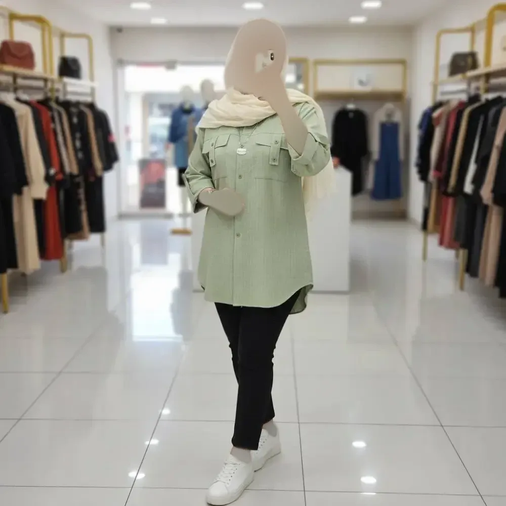 شومیز دیپلمات مانتویی شانتون جیب دار زنانه