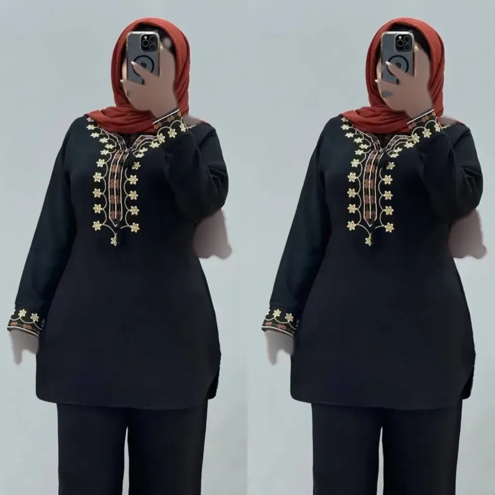 ست تونیک شلوار گلدوزی شده جنس شانتون فری سایز