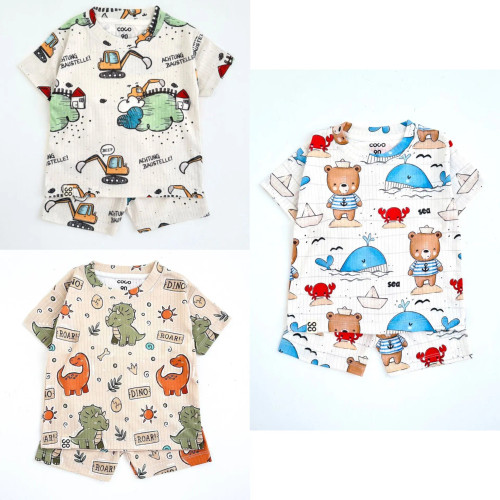 ست تیشرت و شلوارک پسرانه نخی کبریتی مناسب 1 تا 8 سال بدون آبرفت و رنگ دهی
