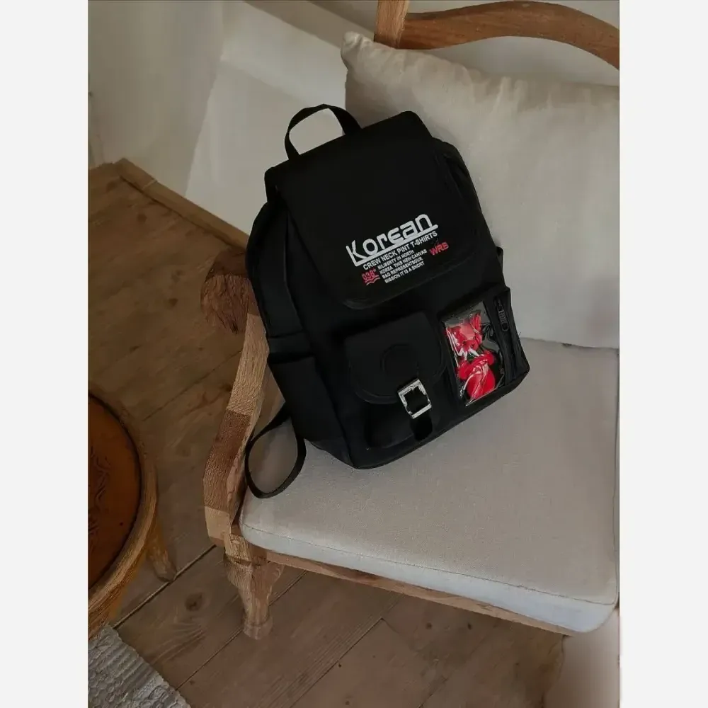 کوله پشتی چرم زنانه مشکی عروسکی طرح Korean سایز 40x35 سانت
