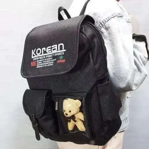 کوله پشتی چرم زنانه مشکی عروسکی طرح Korean سایز 40x35 سانت