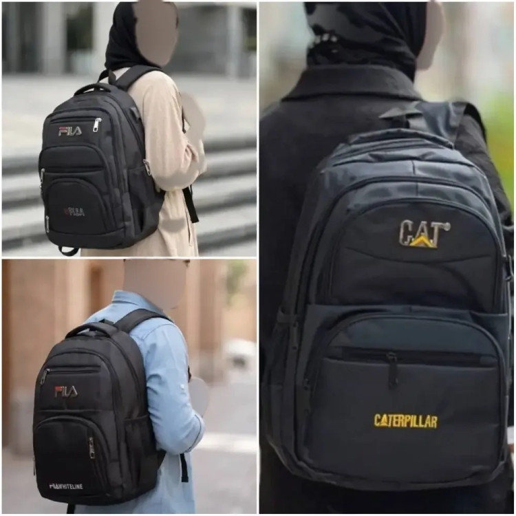 کوله پشتی دبیرستانی برزنتی درجه یک با جای لپ تاپ و دو جیب قمقمه در دو رنگ FILA و CAT