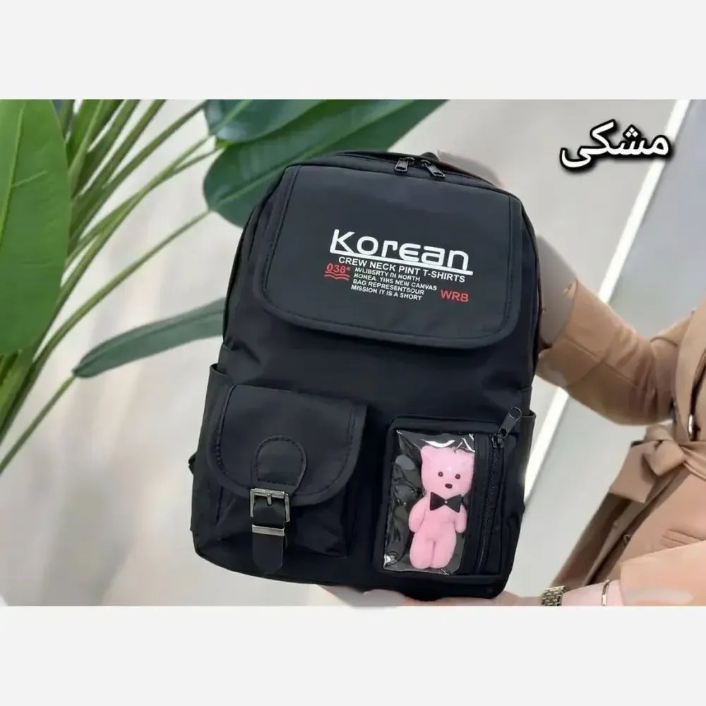 کوله پشتی چرم مشکی زنانه طرح عروسکی اندازه 40x35 سانت