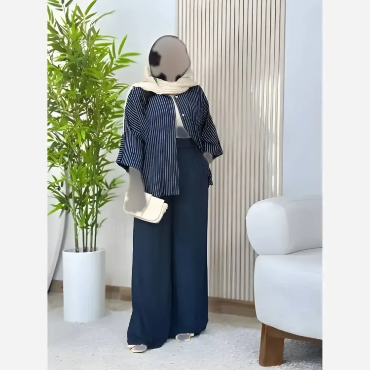 ست ست شومیز شلوار لینن و شانتون زنانه مهسون رنگ مشکی و سرمه ای سایز 38 تا 48