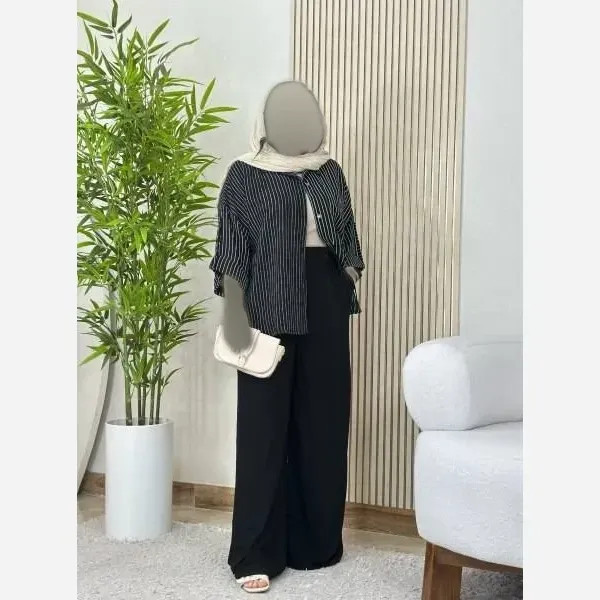 ست ست شومیز شلوار لینن و شانتون زنانه مهسون رنگ مشکی و سرمه ای سایز 38 تا 48