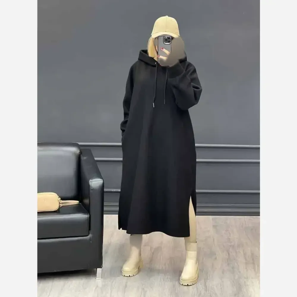 هودی زنانه مدل لندو دورس تو کرکی ضخیم رنگ مشکی