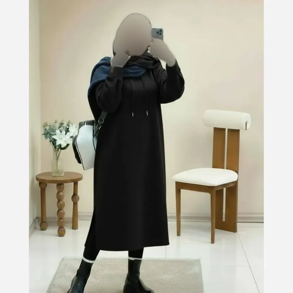 هودی زنانه مدل لندو دورس تو کرکی ضخیم رنگ مشکی