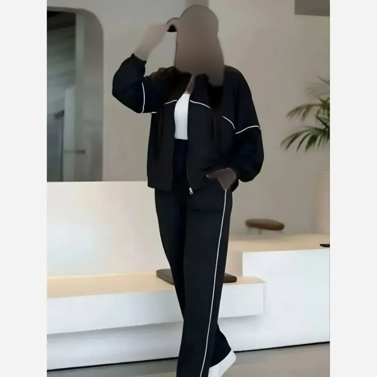 ست سوییشرت و شلوار زنانه مدل نانسی جنس مازراتی درجه یک رنگ مشکی موکا سرمه ای سایز فری 38 تا 46