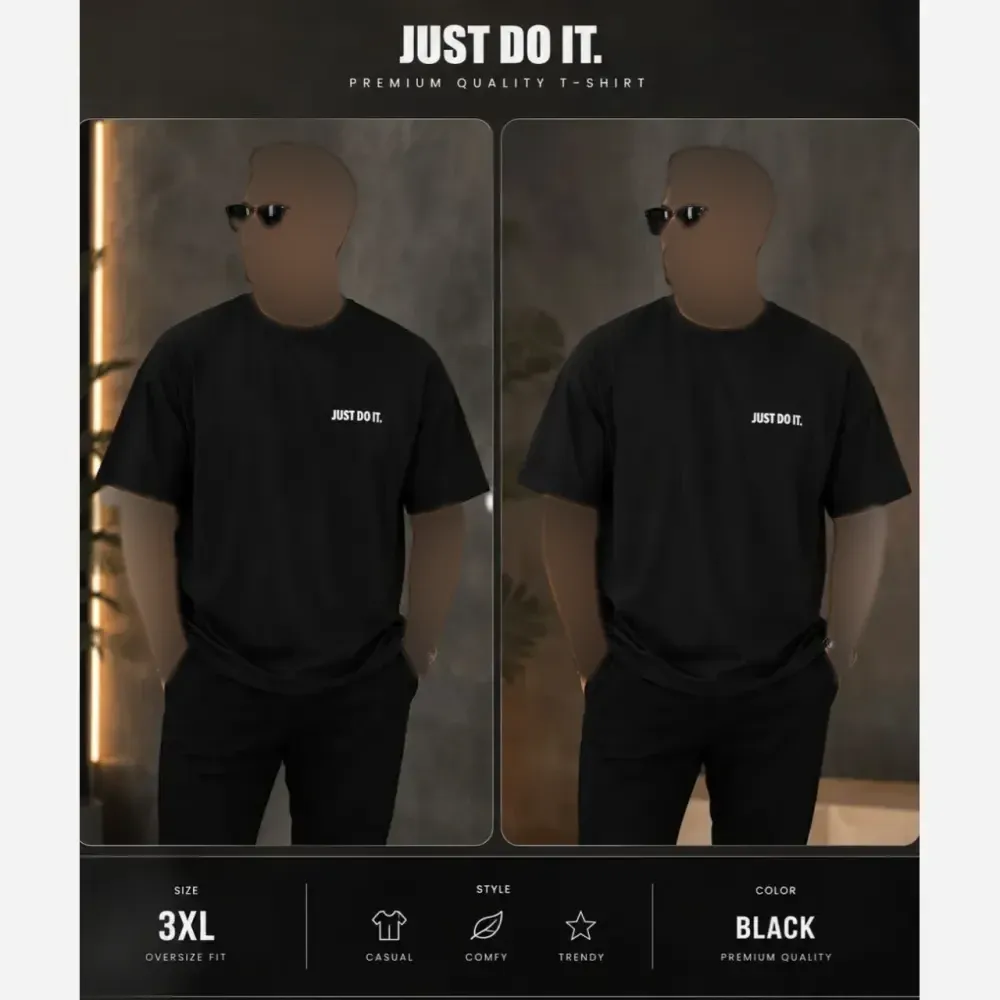 تیشرت مردانه just do it بیسکوییتی مشکی قواره بزرگ سایز سه ایکس