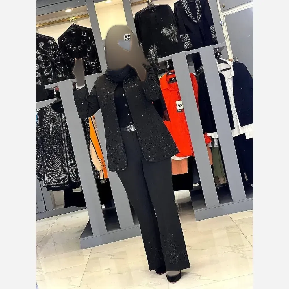 ست کت شلوار مجلسی زنانه دیبا جنس مازراتی درجه یک سایز بزرگ