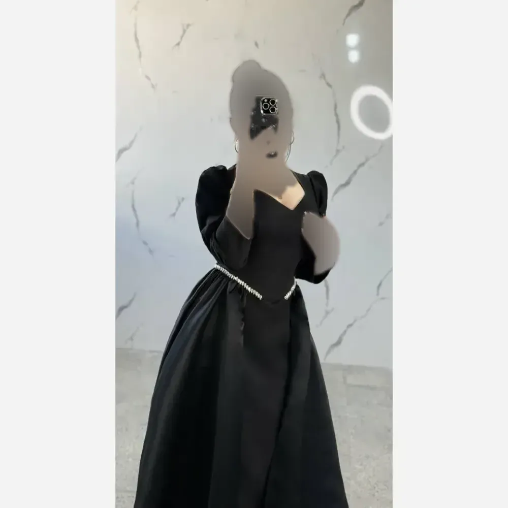لباس مجلسی زنانه مدل ارکیده جنس مازاراتی و ساتن آمریکایی سنگدوزی شده رنگ مشکی