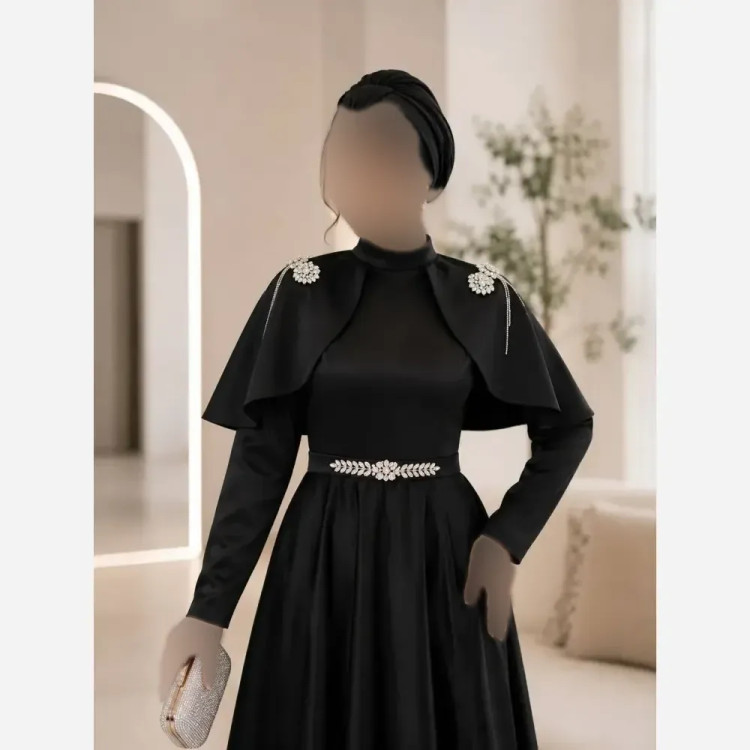 مانتو مجلسی مشکی مدل فرشته جنس مازاراتی اعلا خرجکار سنگی سایز بزرگ