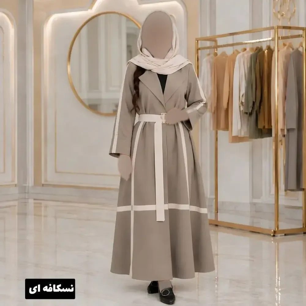 مانتو بلند زنانه شعله جنس بزایاق ریزشی سایز فری تا 48 کمربنددار