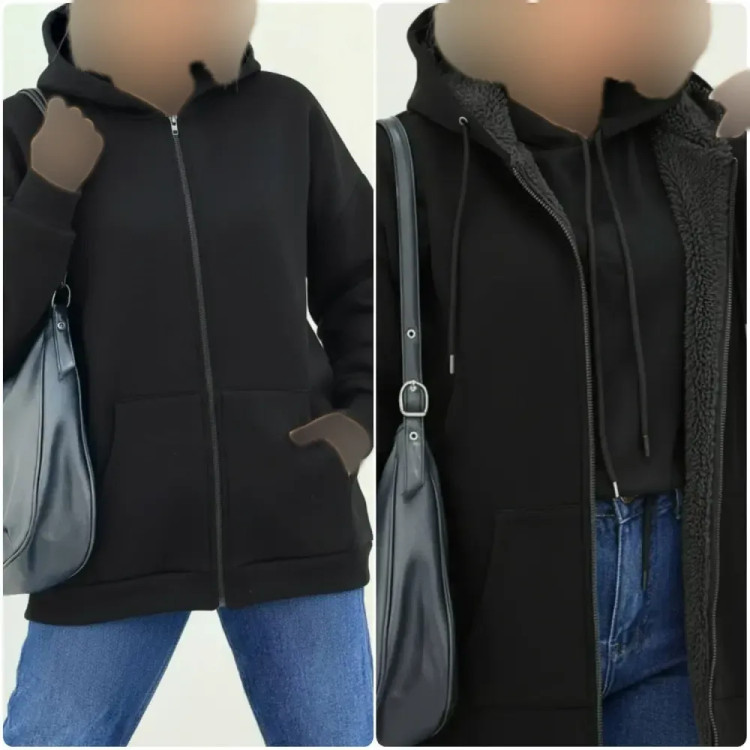 سوییشرت جلوزیپ ساده دورس توکرکی مشکی سایز فری 38 تا 46