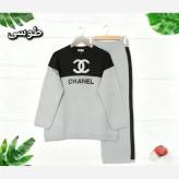 بلوز و شلوار بافت زنانه مدل chanel رنگ طوسی و نسکافه ای فری سایز