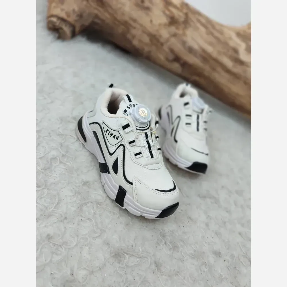 کتونی اسپرت بچگانه مدل کیان کتان رنگ سفید طوسی مشکی سایز 31 تا 35