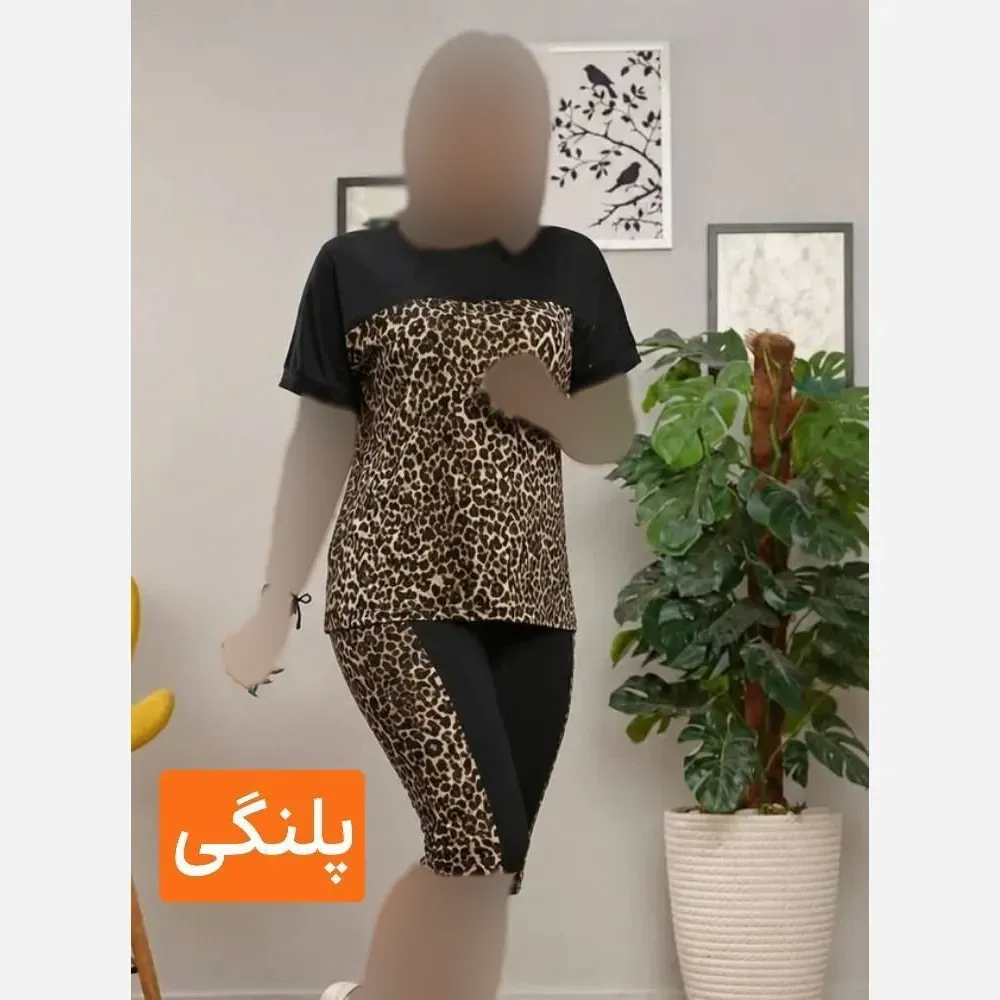 ست ورزشی زنانه مدل نیوشا جنس فلامنت وارداتی طرح پلنگی سایز 38 تا 46