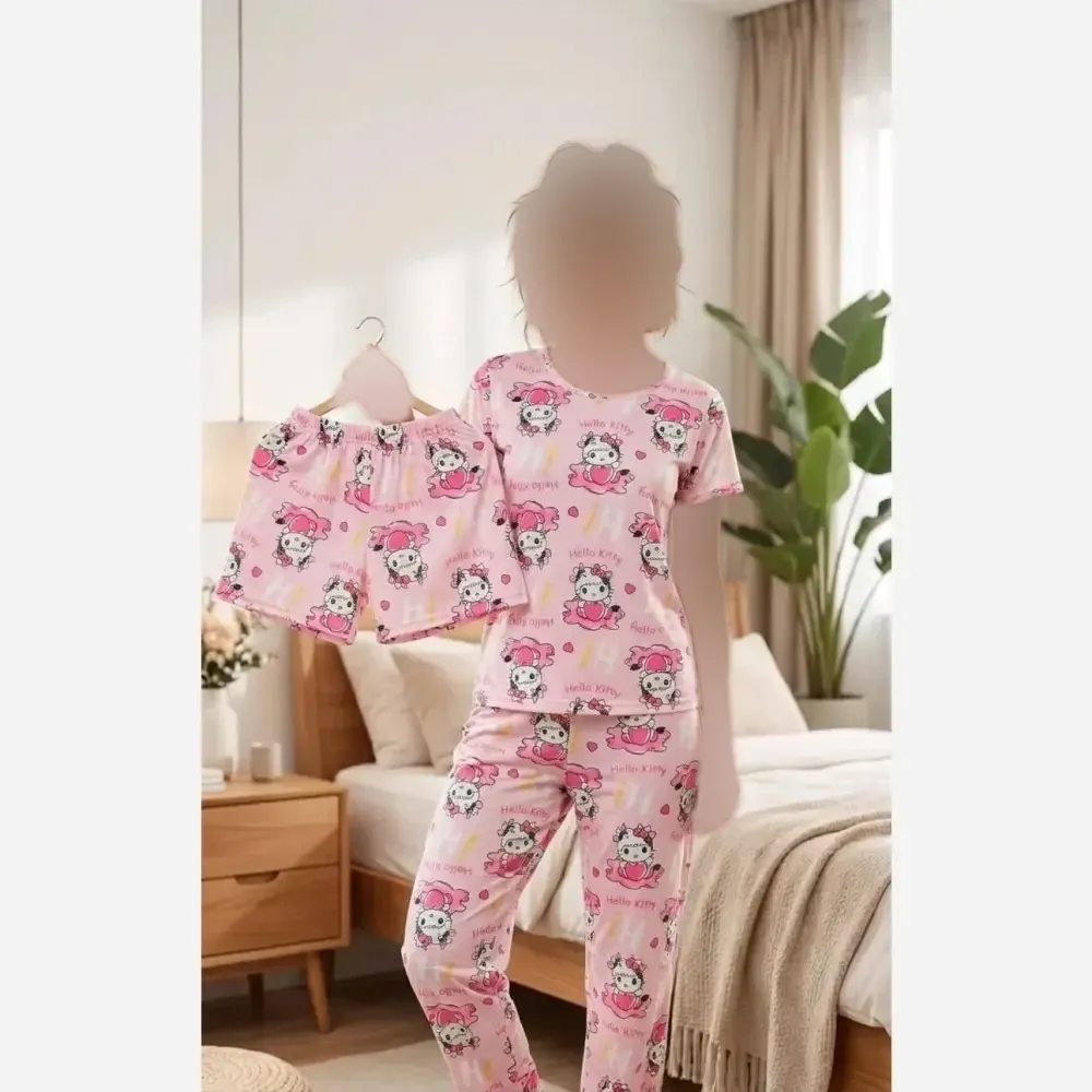 ست سه تیکه کیتی جنس گیاهی لطیف گرم بالا رنگ صورتی سایز فری 38 تا 48