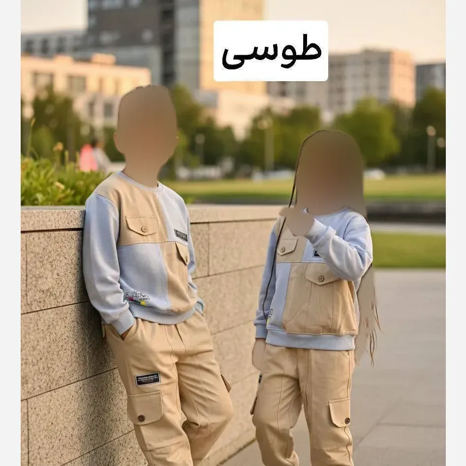 ست بلوز و شلوار بچگانه خواهر برادری پنبه دورس و کتان طوسی