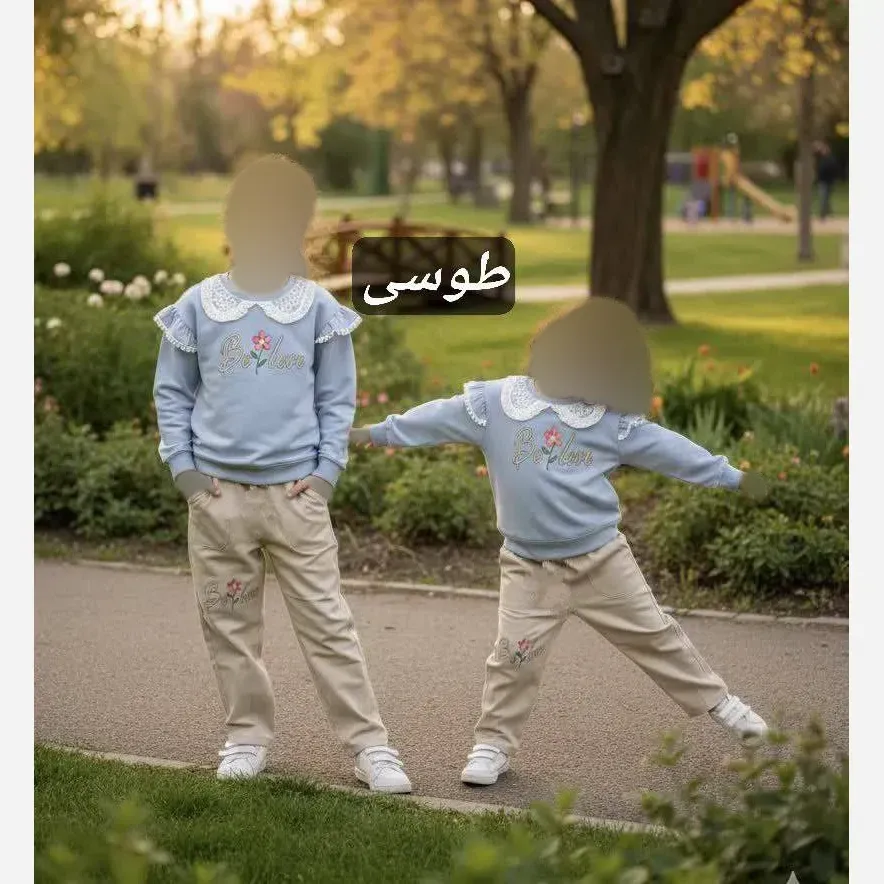 ست بلوز و شلوار دورس پنبه و کتان آستین چیندار دخترانه