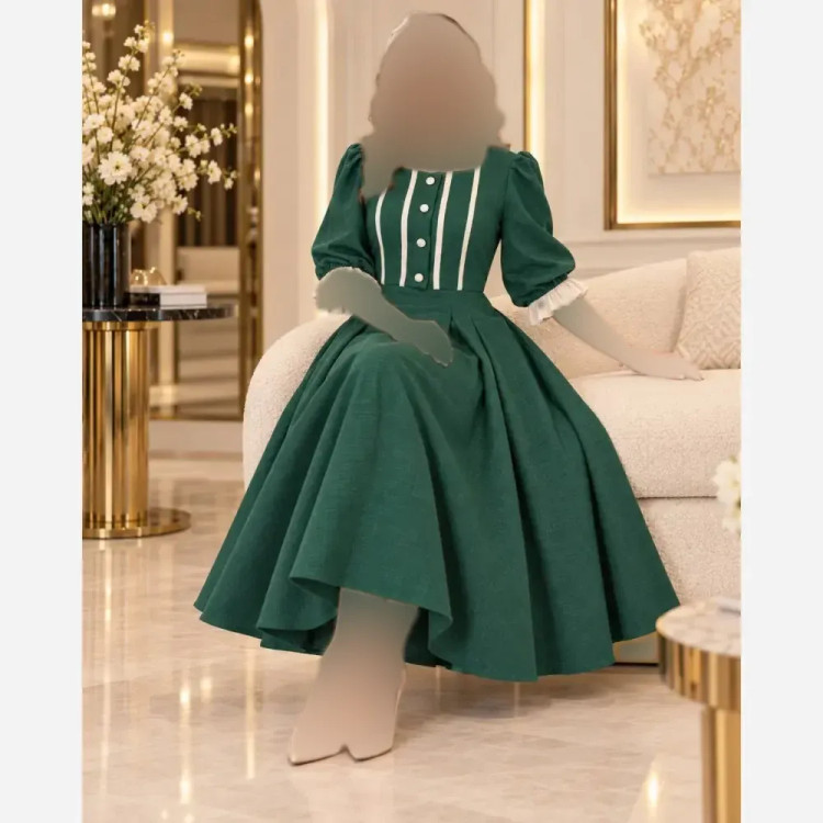 پیراهن زنانه ژیلا جنس شانتون و خرجکار مازراتی فری سایز تا 46