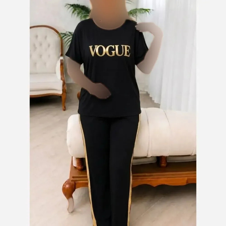 ست تیشرت و شلوار اسپان کش VOGUE مناسب منزل و باشگاه سایز فری 38 تا 48