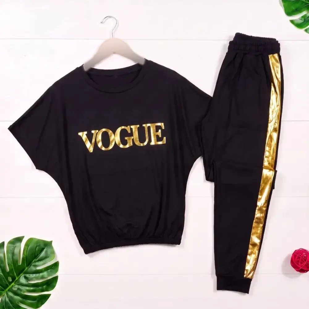 ست تیشرت و شلوار اسپان کش VOGUE مناسب منزل و باشگاه سایز فری 38 تا 48
