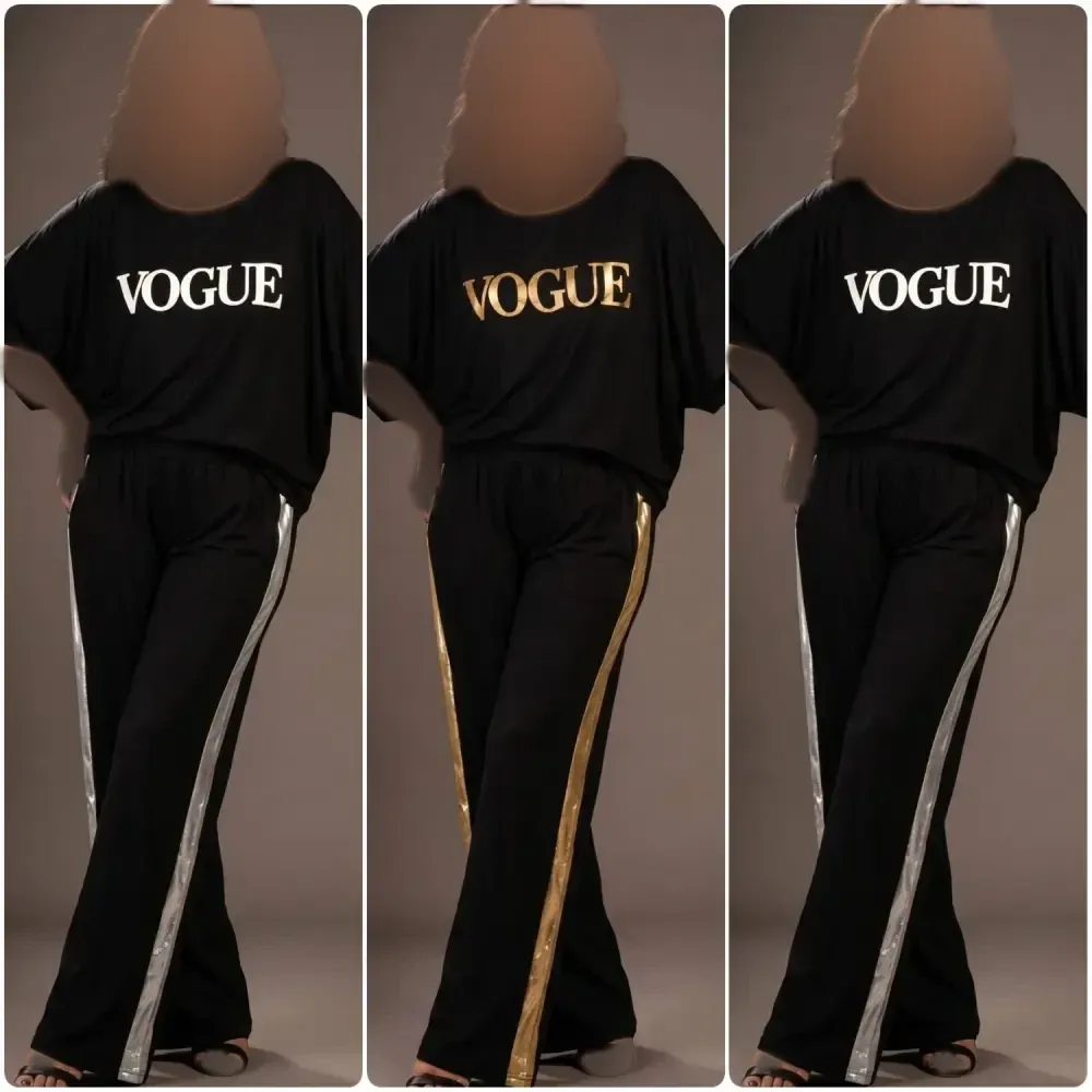 ست تیشرت و شلوار اسپان کش VOGUE مناسب منزل و باشگاه سایز فری 38 تا 48