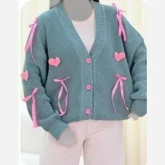 ژاکت بافت پرتراکم طرح قلبی سایز فری سایز تا 50