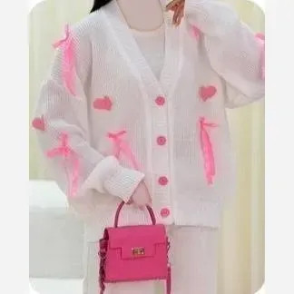 ژاکت بافت پرتراکم طرح قلبی سایز فری سایز تا 50