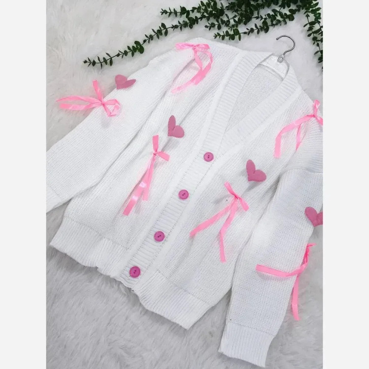 ژاکت بافت پرتراکم طرح قلبی سایز فری سایز تا 50