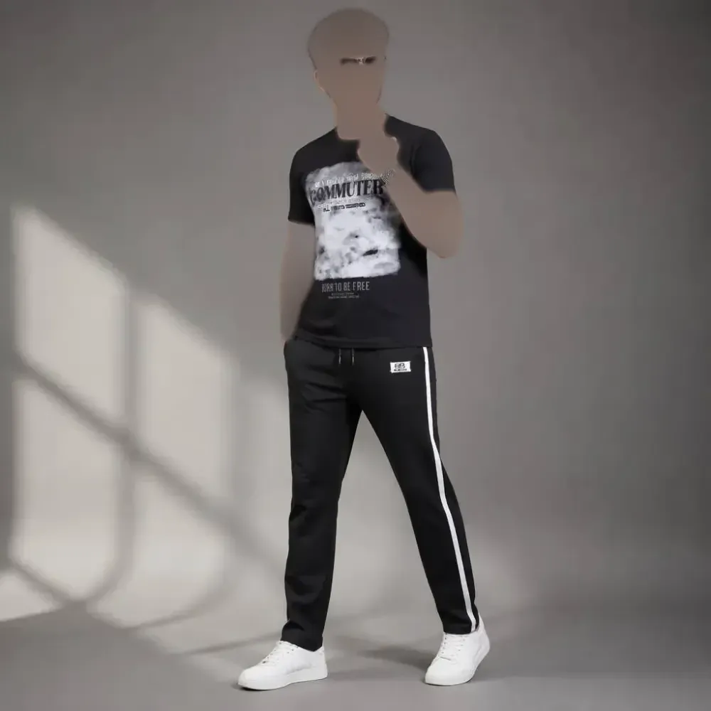 ست تیشرت و شلوار اسپورت مشکی پنبه سوپر اعلا سایز بزرگ XXL XXXL