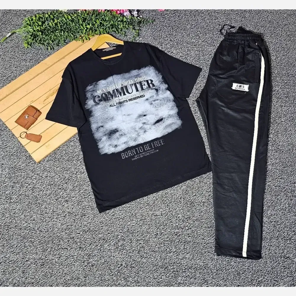 ست تیشرت و شلوار اسپورت مشکی پنبه سوپر اعلا سایز بزرگ XXL XXXL