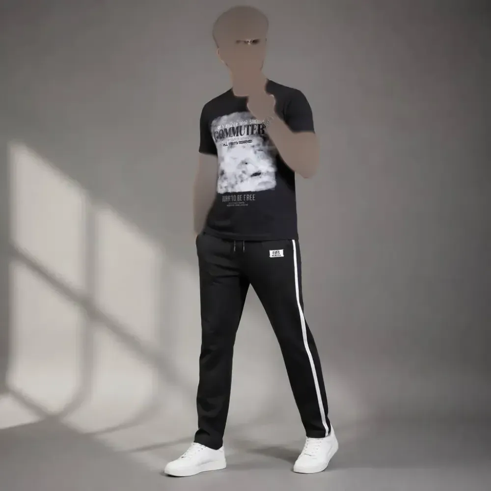 ست تیشرت و شلوار اسپورت مشکی پنبه سوپر اعلا سایز بزرگ XXL XXXL