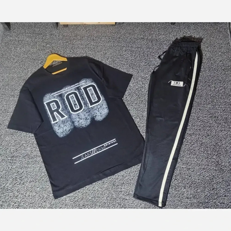 ست تیشرت شلوار اسپورت مردانه مشکی ROD پنبه سوپر اعلا سایز بزرگ