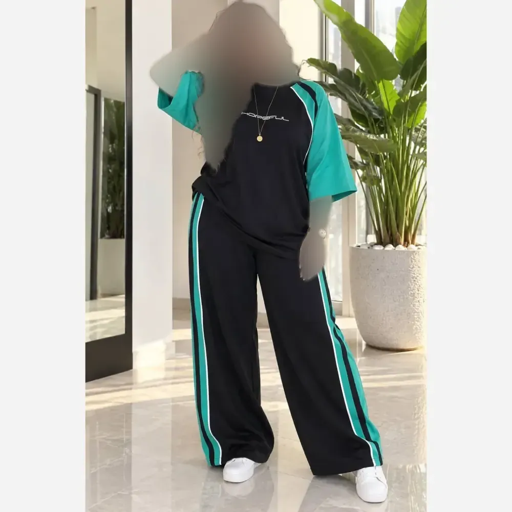 ست دو تیکه تیشرت و شلوار بگ گلکسی پنبه فری سایز تا 48