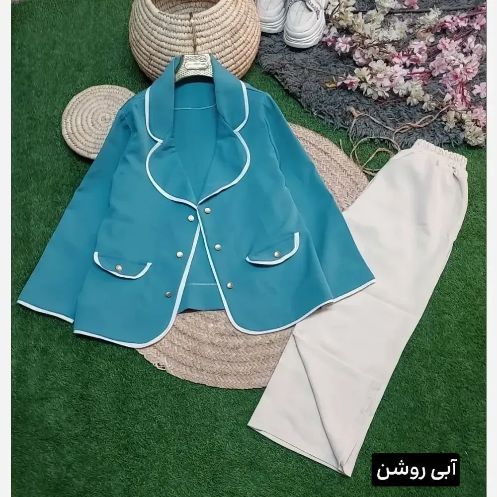 ست کت و شلوار زنانه مدل ادایی پاپیون جنس سوپرمازراتی رنگ بندی متنوع سایز 38 تا 46
