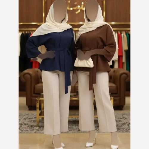 ست مانتو و شلوار زنانه جنس سوپرمازراتی درجه یک فری سایز 38 تا 46