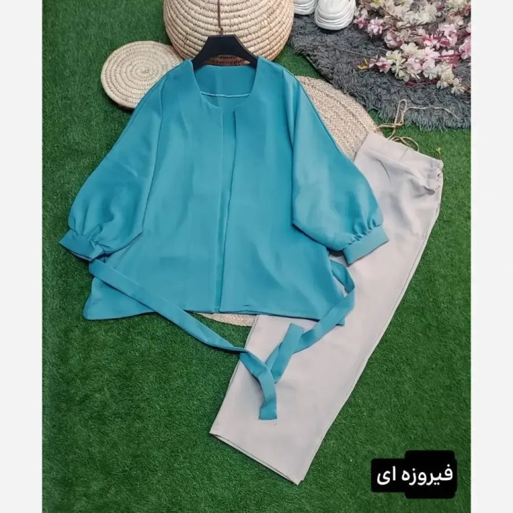 ست مانتو و شلوار زنانه جنس سوپرمازراتی درجه یک فری سایز 38 تا 46