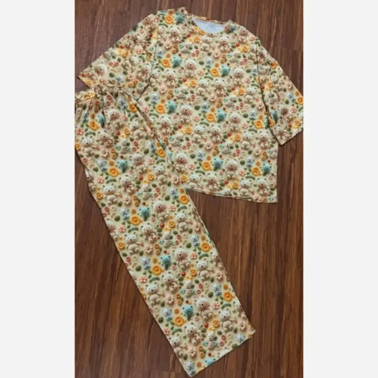 ست تیشرت شلوار راحتی سه بعدی پنبه گیاهی درجه یک