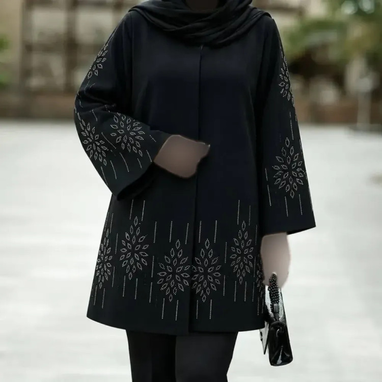 کت مجلسی زنانه آرزو جنس شانتون جت بلک رنگ مشکی