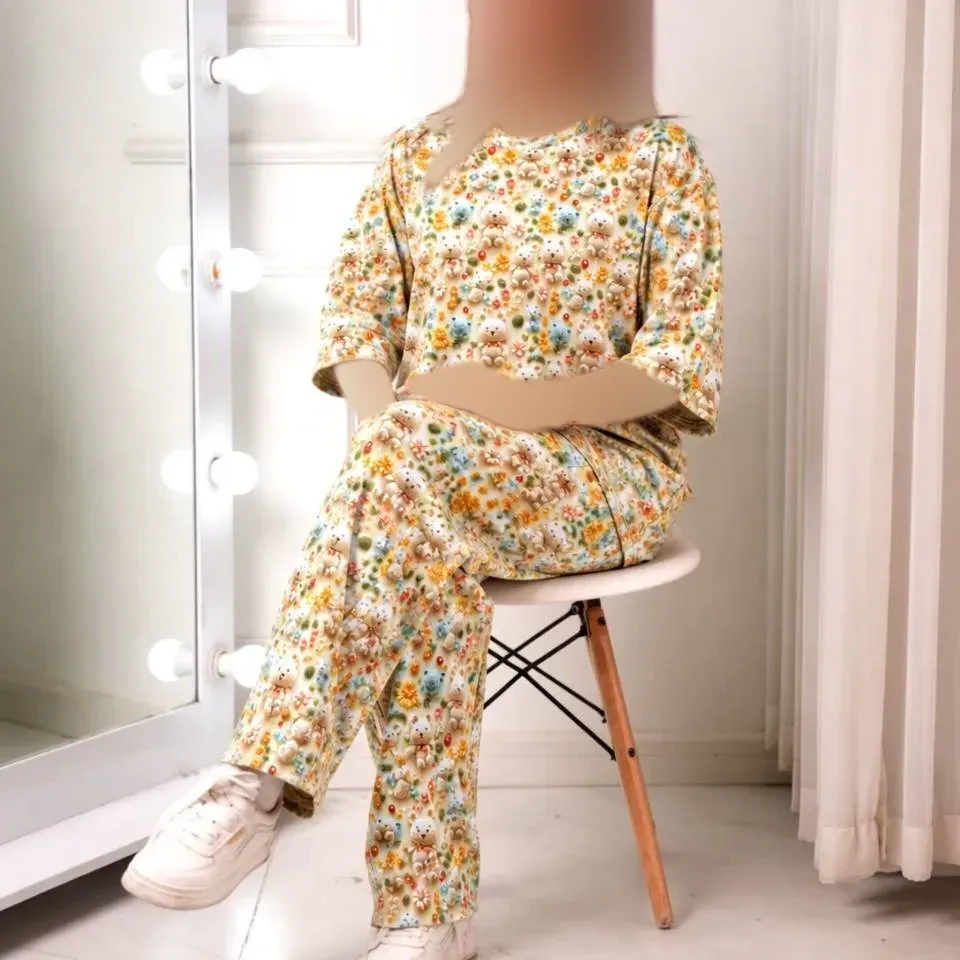 ست تیشرت شلوار راحتی سه بعدی پنبه گیاهی درجه یک