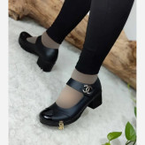 کفش طبی مجلسی زنانه مدل شنل عروسکی چرم صنعتی مشکی پاشنه 5 سانت سایز 37 تا 40