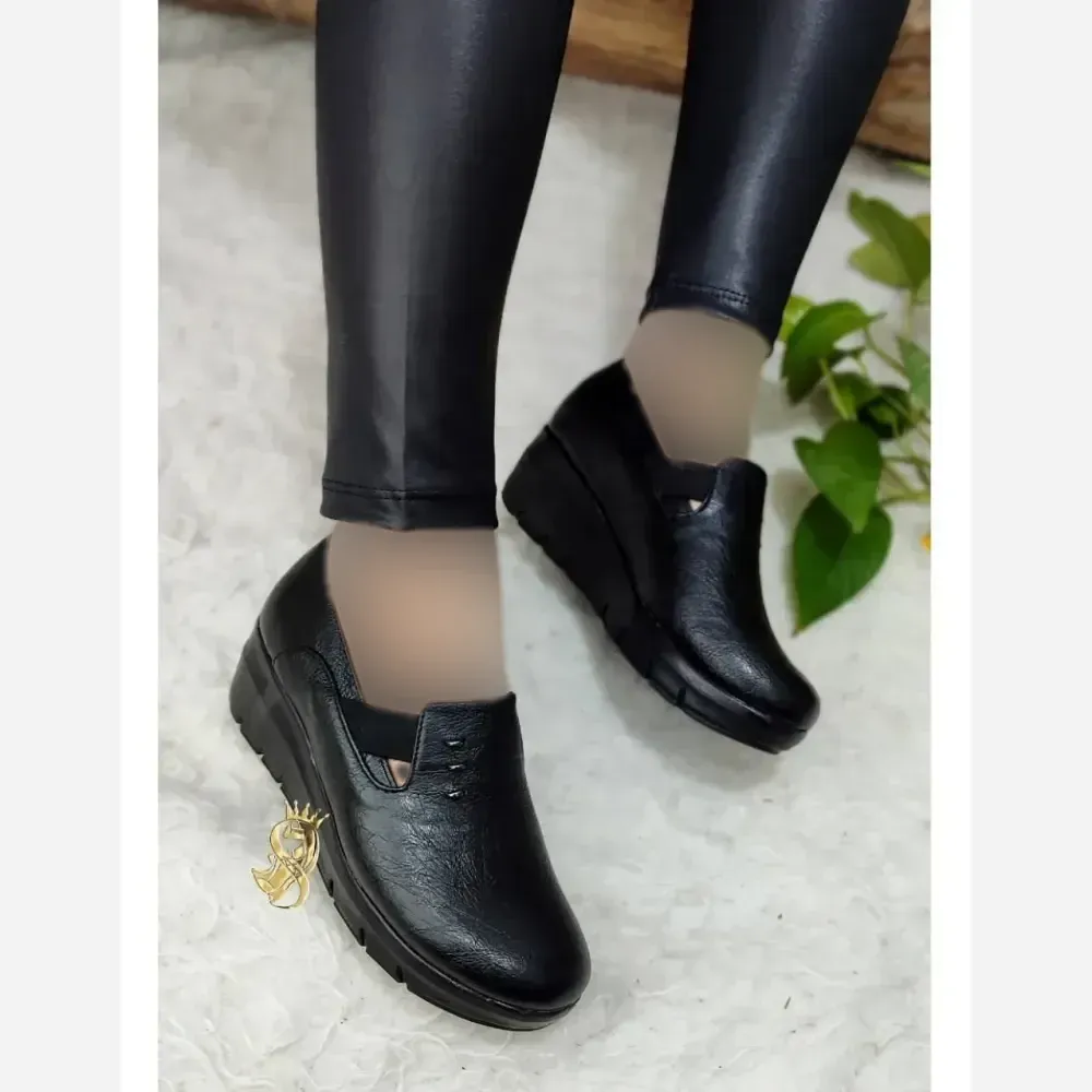 کفش طبی زنانه چرم لژدار مدل پریناز رنگ مشکی و عسلی سایز 37 تا 41